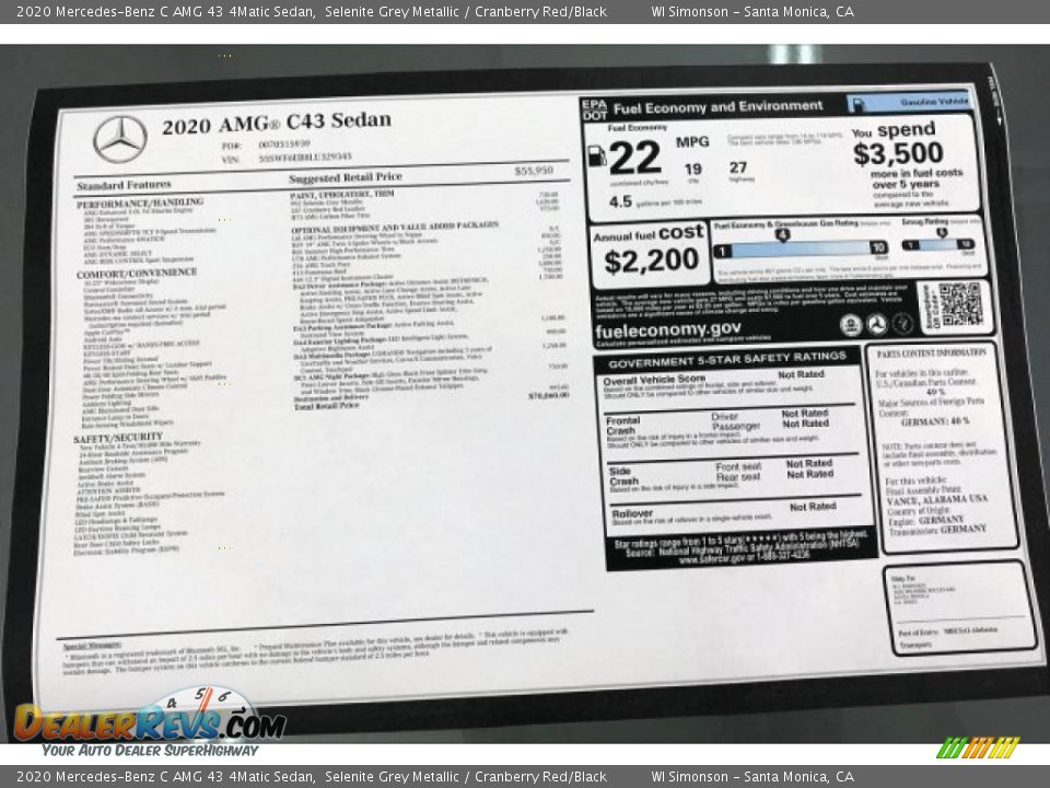 2020 Mercedes-Benz C AMG 43 4Matic Sedan Window Sticker Photo #11