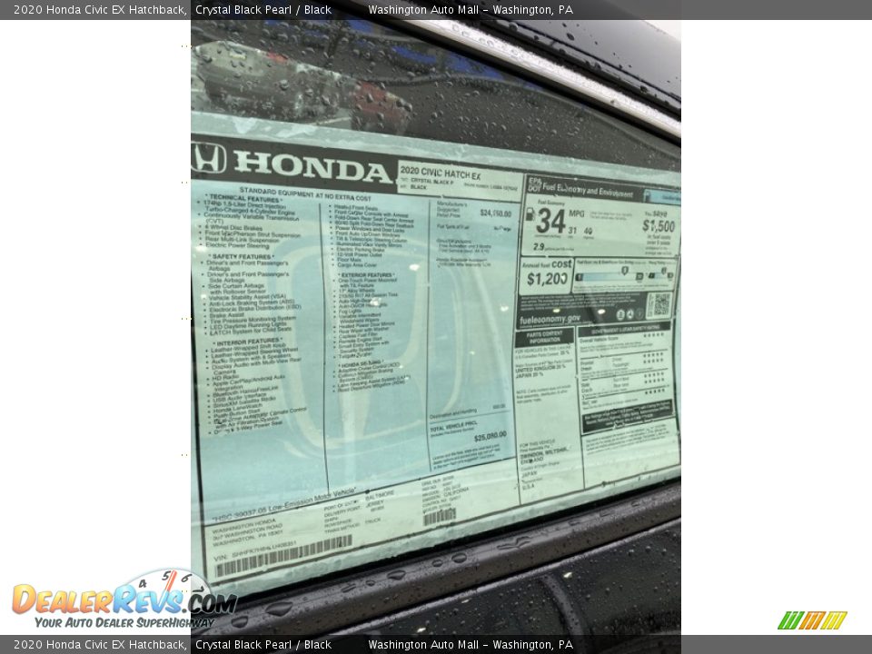 2020 Honda Civic EX Hatchback Crystal Black Pearl / Black Photo #15