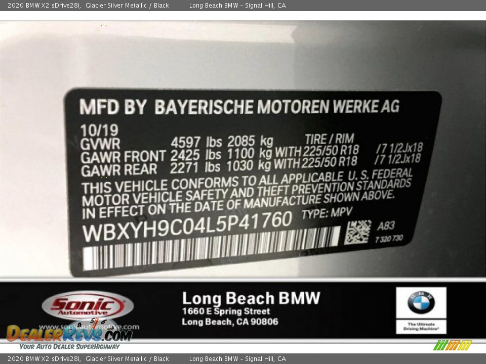 2020 BMW X2 sDrive28i Glacier Silver Metallic / Black Photo #11