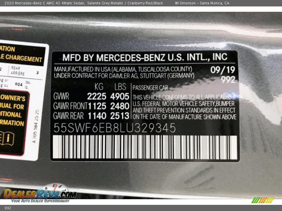 Mercedes-Benz Color Code 992 Selenite Grey Metallic