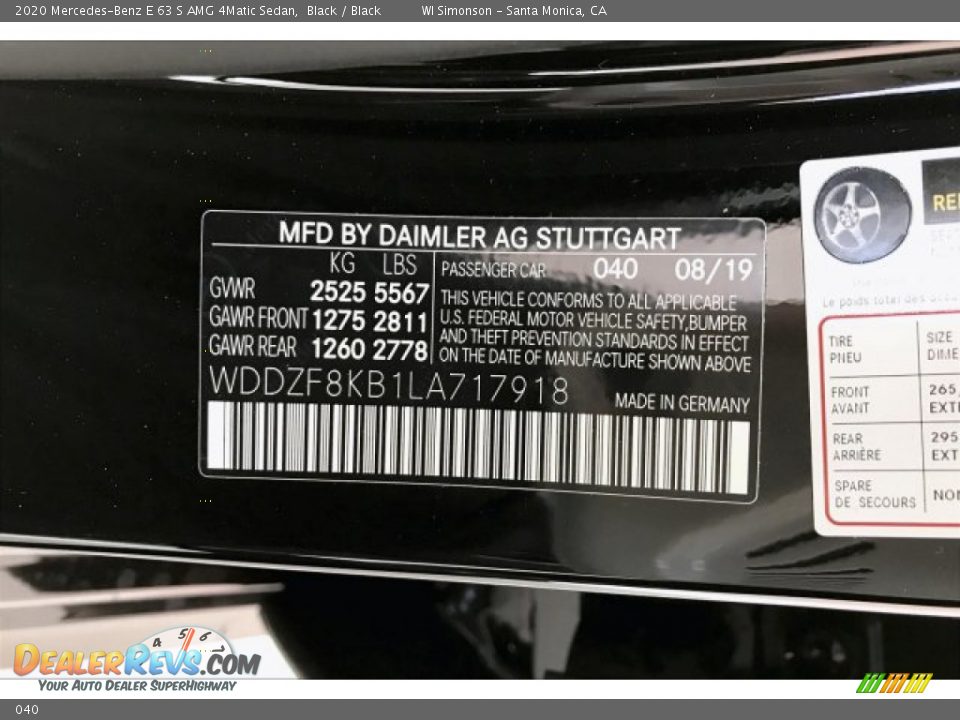 Mercedes-Benz Color Code 040 Black