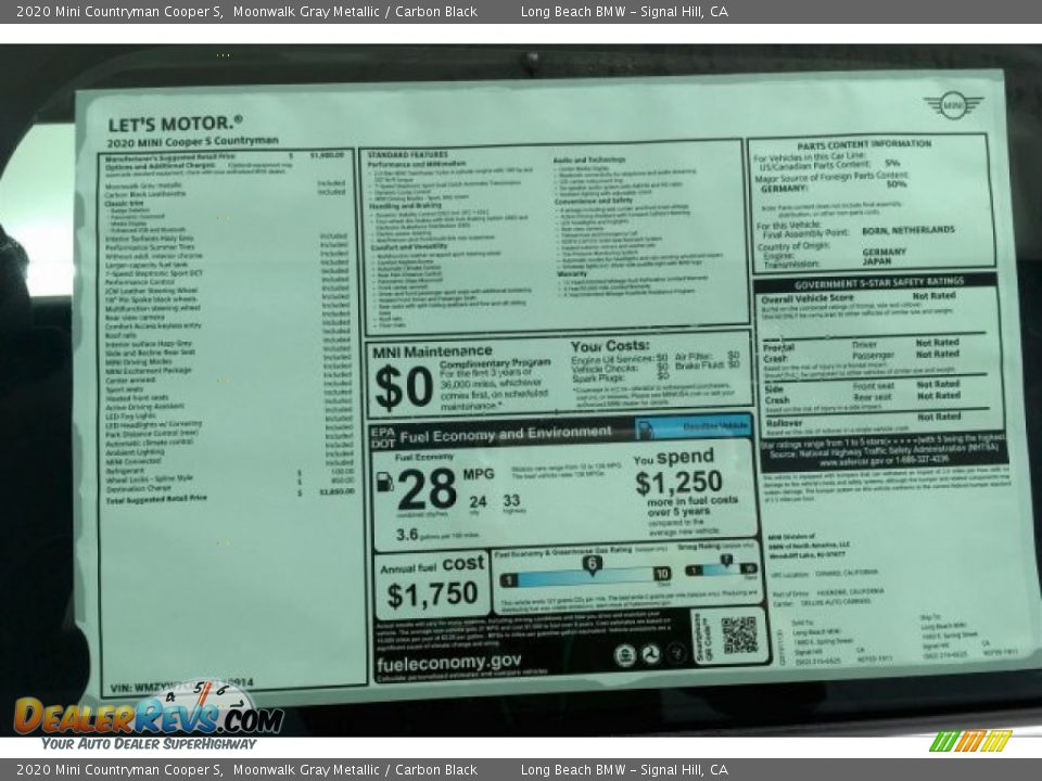 2020 Mini Countryman Cooper S Moonwalk Gray Metallic / Carbon Black Photo #10