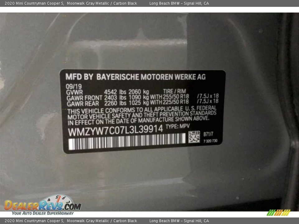 2020 Mini Countryman Cooper S Moonwalk Gray Metallic / Carbon Black Photo #11