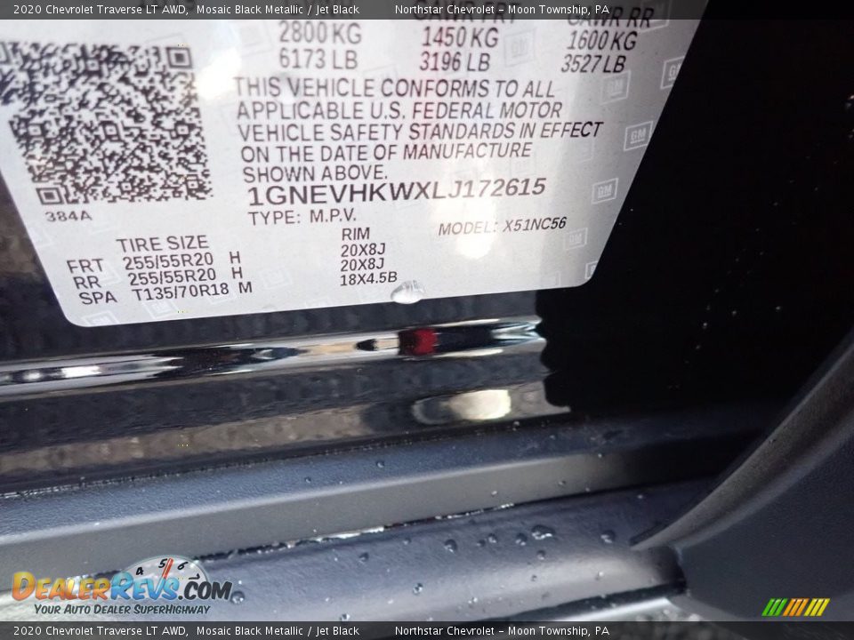 2020 Chevrolet Traverse LT AWD Mosaic Black Metallic / Jet Black Photo #17