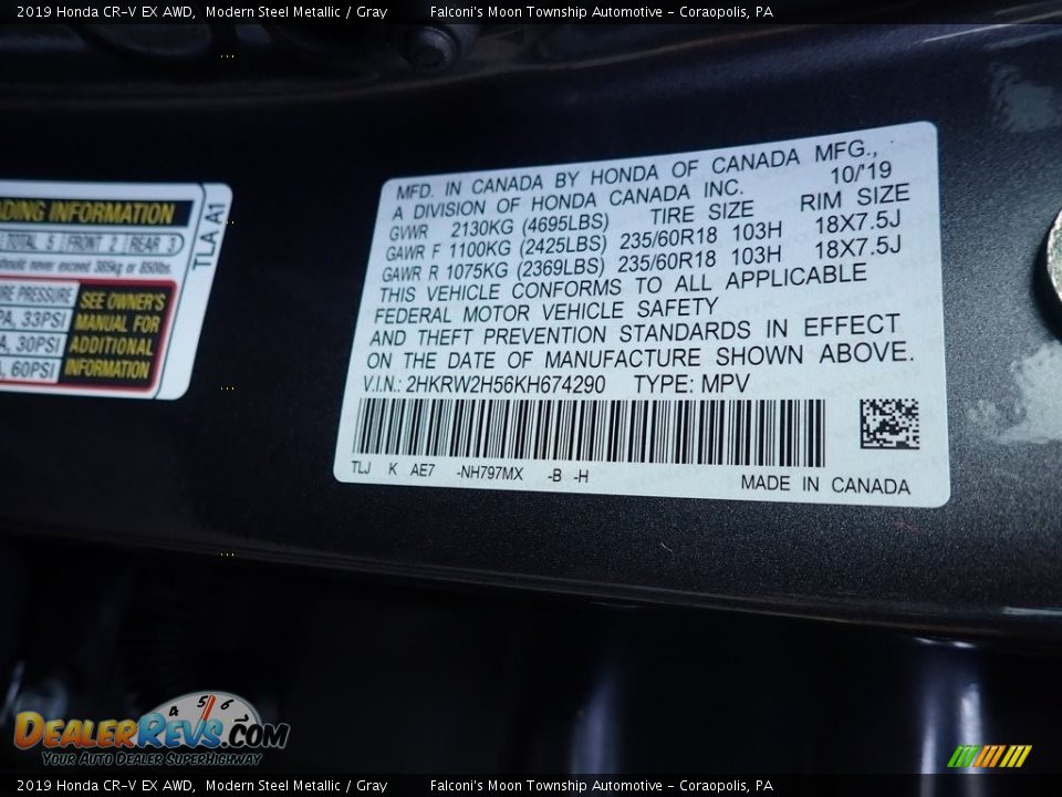 2019 Honda CR-V EX AWD Modern Steel Metallic / Gray Photo #12