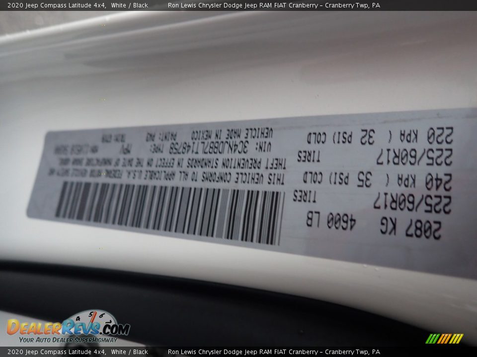 2020 Jeep Compass Latitude 4x4 White / Black Photo #15
