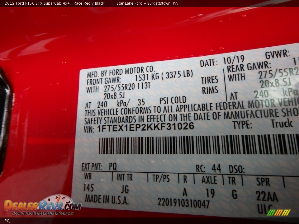 Ford Color Code PQ Race Red