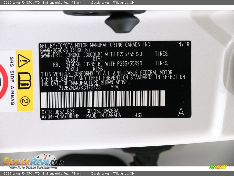 2019 Lexus RX 350 AWD Eminent White Pearl / Black Photo #25