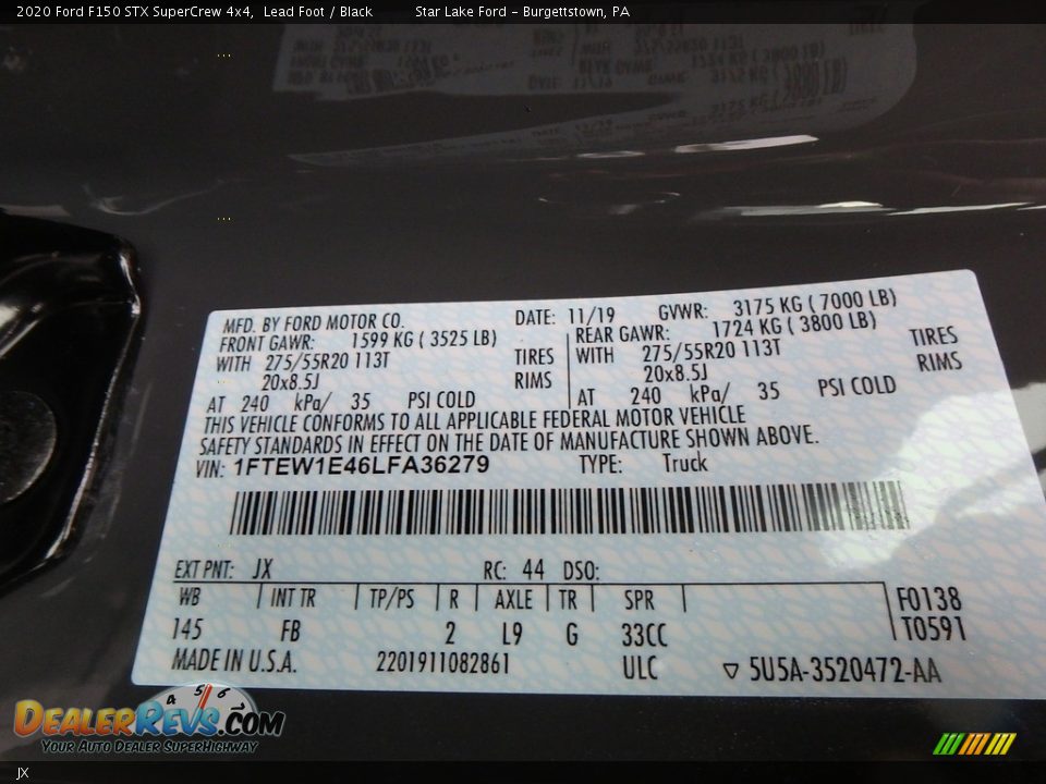 Ford Color Code JX Lead Foot