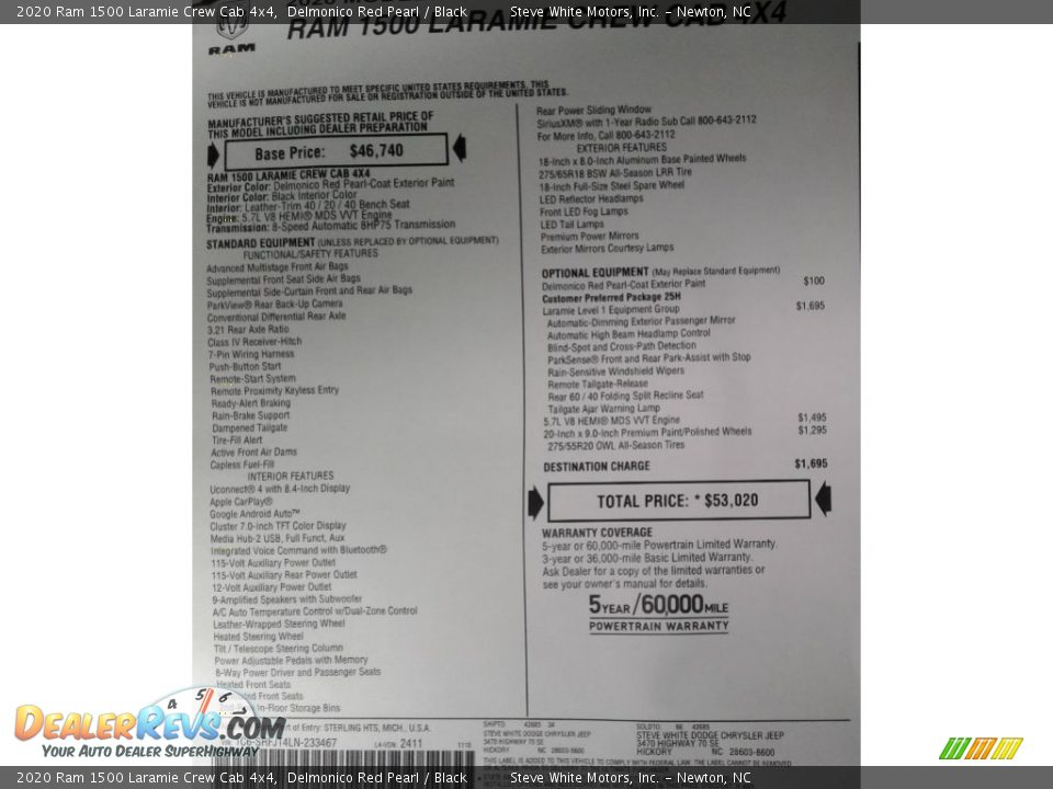 2020 Ram 1500 Laramie Crew Cab 4x4 Delmonico Red Pearl / Black Photo #33