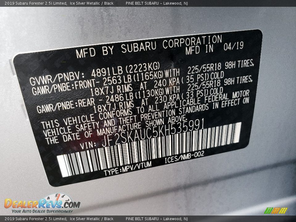 2019 Subaru Forester 2.5i Limited Ice Silver Metallic / Black Photo #21