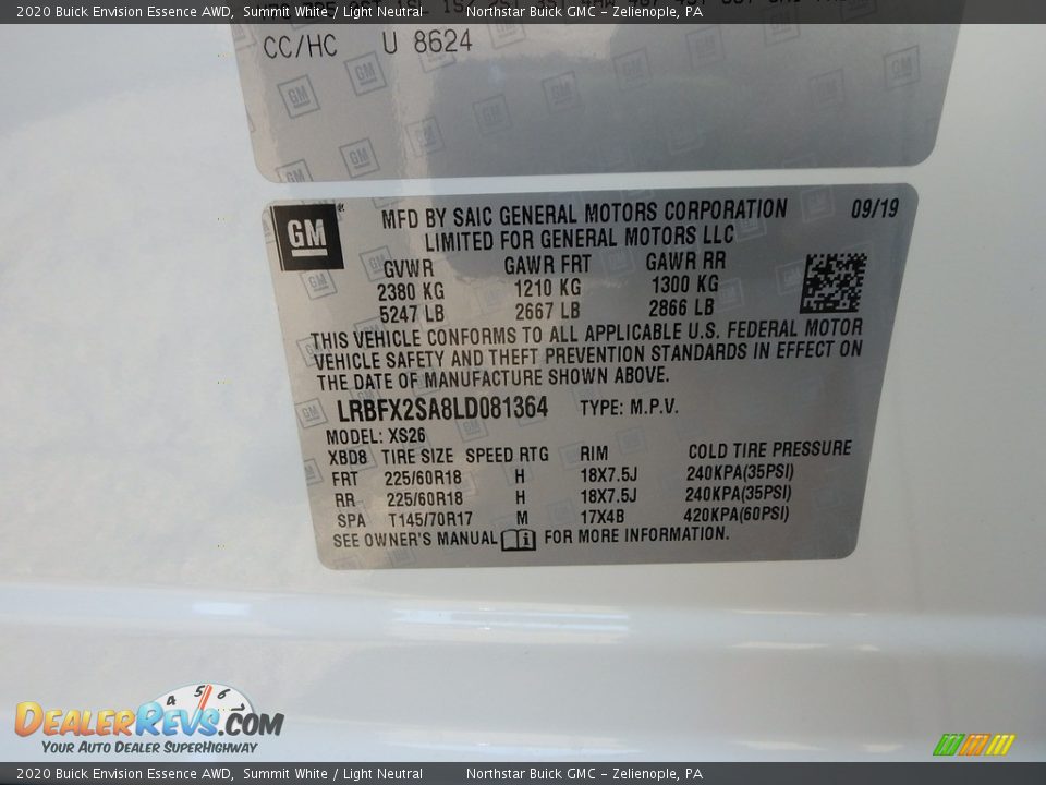 2020 Buick Envision Essence AWD Summit White / Light Neutral Photo #11