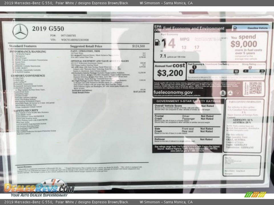 2019 Mercedes-Benz G 550 Window Sticker Photo #21