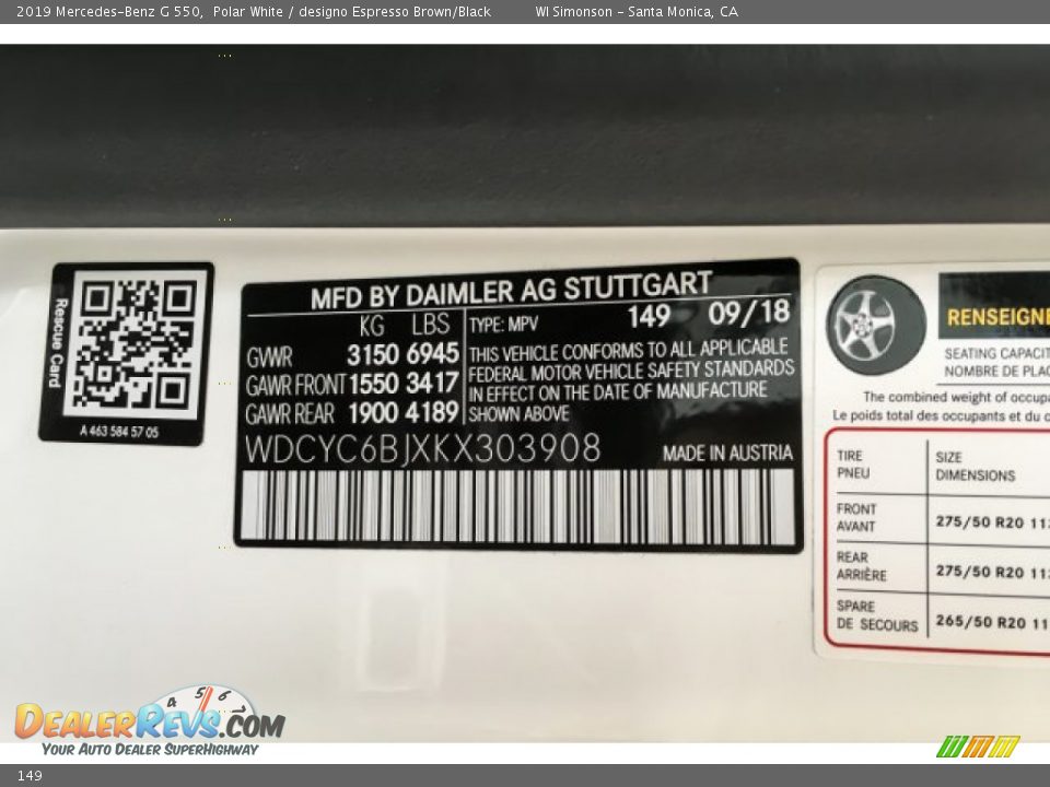 Mercedes-Benz Color Code 149 Polar White