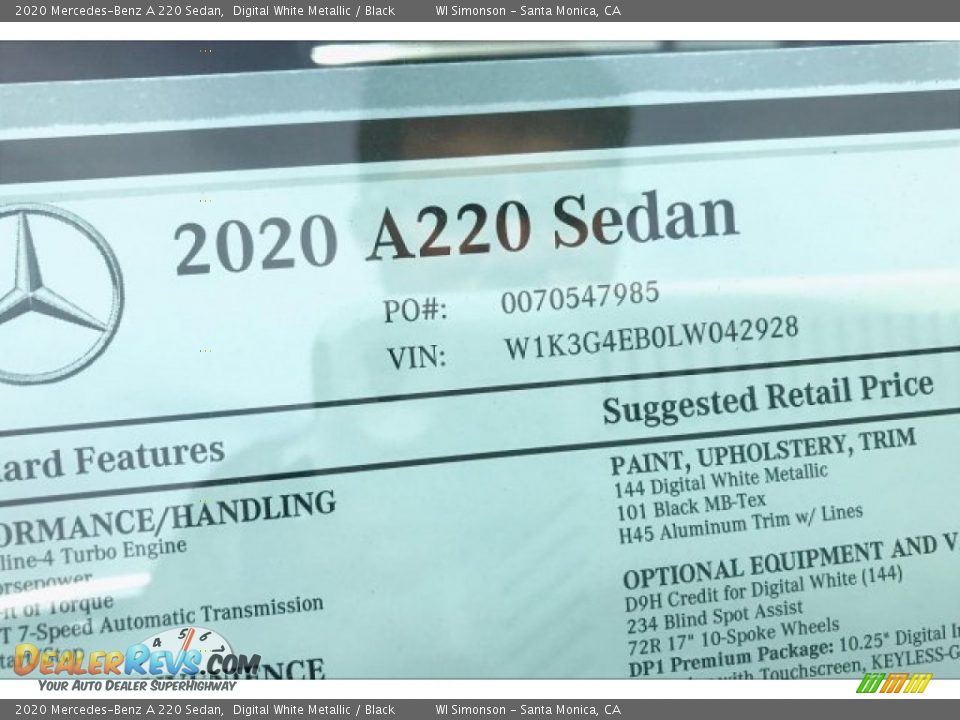 2020 Mercedes-Benz A 220 Sedan Digital White Metallic / Black Photo #11