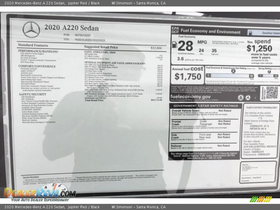 2020 Mercedes-Benz A 220 Sedan Window Sticker Photo #10