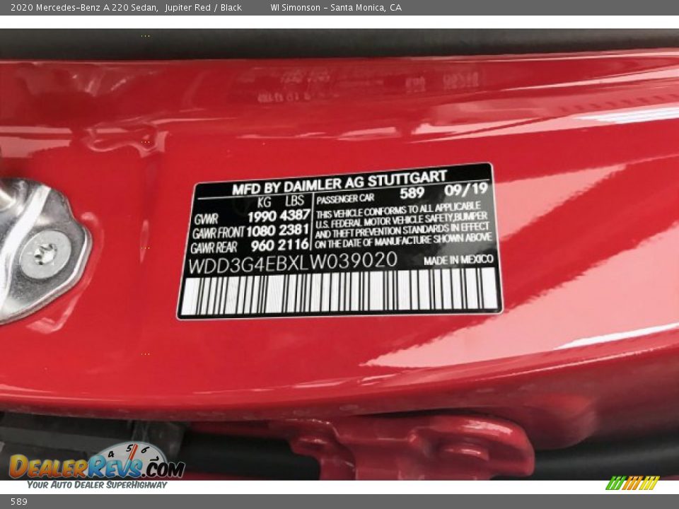 Mercedes-Benz Color Code 589 Jupiter Red