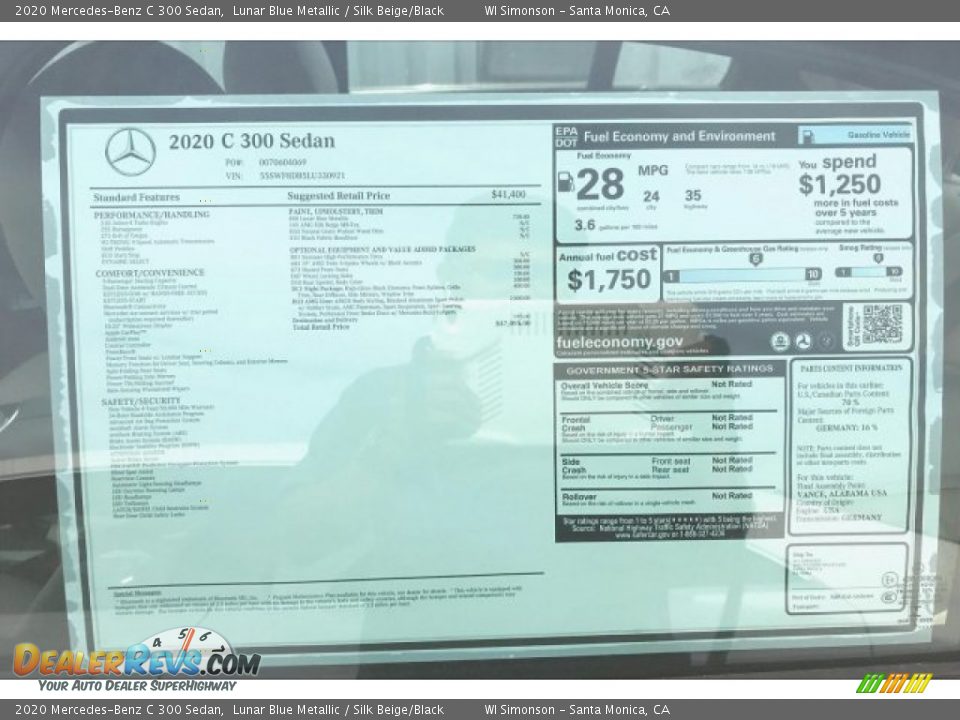 2020 Mercedes-Benz C 300 Sedan Lunar Blue Metallic / Silk Beige/Black Photo #10