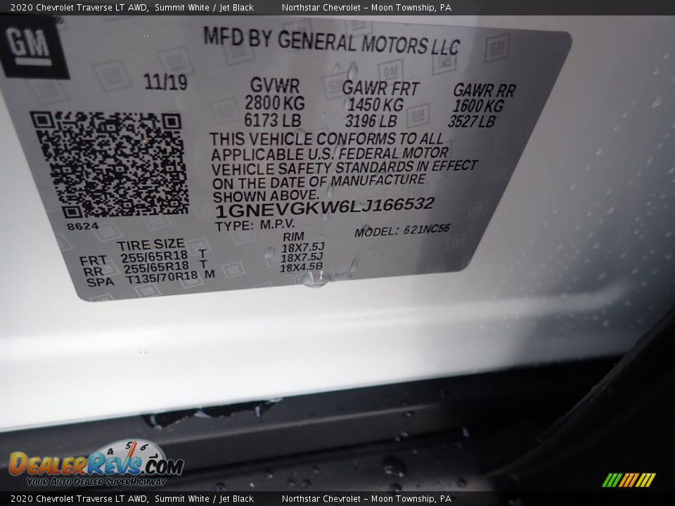 2020 Chevrolet Traverse LT AWD Summit White / Jet Black Photo #15