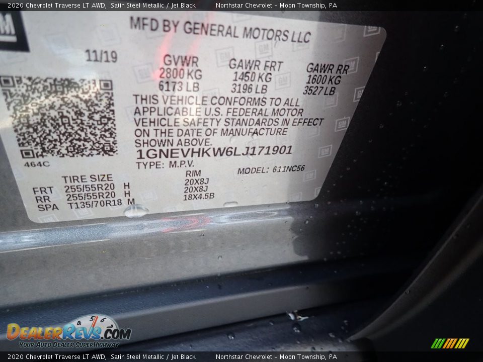 2020 Chevrolet Traverse LT AWD Satin Steel Metallic / Jet Black Photo #17