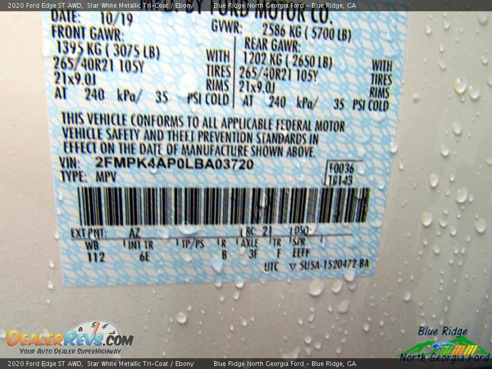 2020 Ford Edge ST AWD Star White Metallic Tri-Coat / Ebony Photo #26