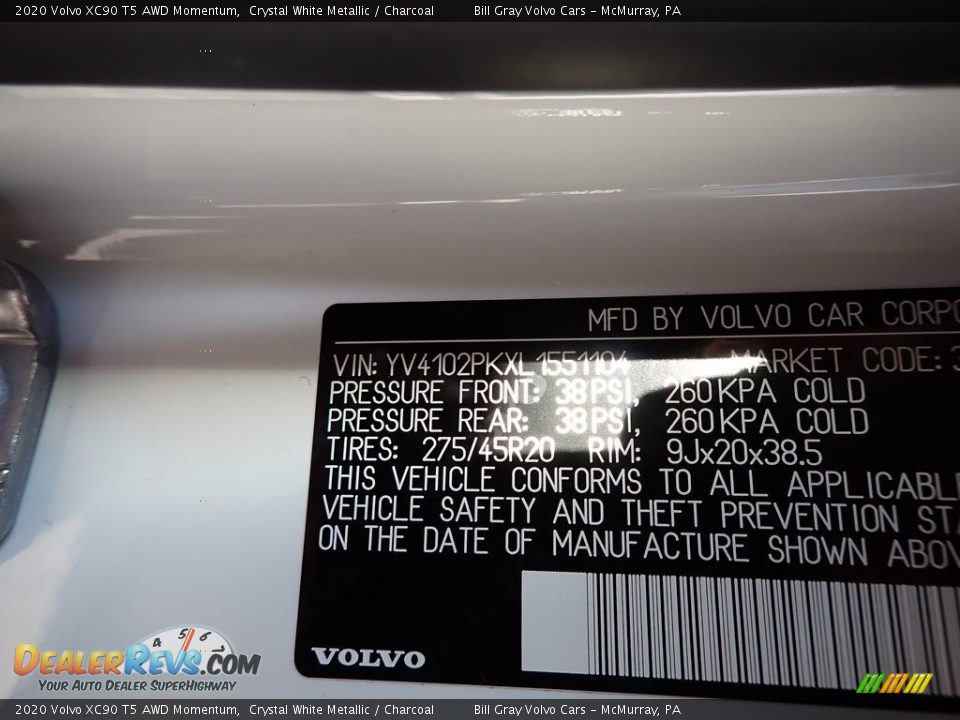 2020 Volvo XC90 T5 AWD Momentum Crystal White Metallic / Charcoal Photo #11