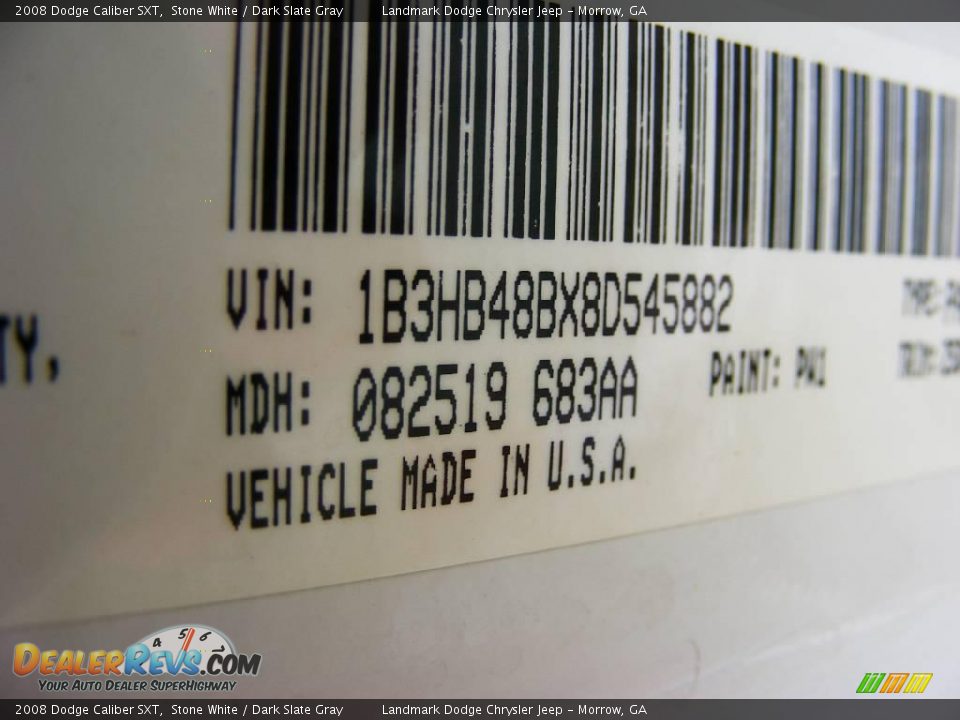2008 Dodge Caliber SXT Stone White / Dark Slate Gray Photo #30