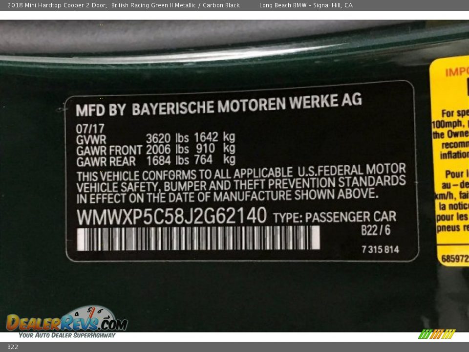 Mini Color Code B22 British Racing Green II Metallic