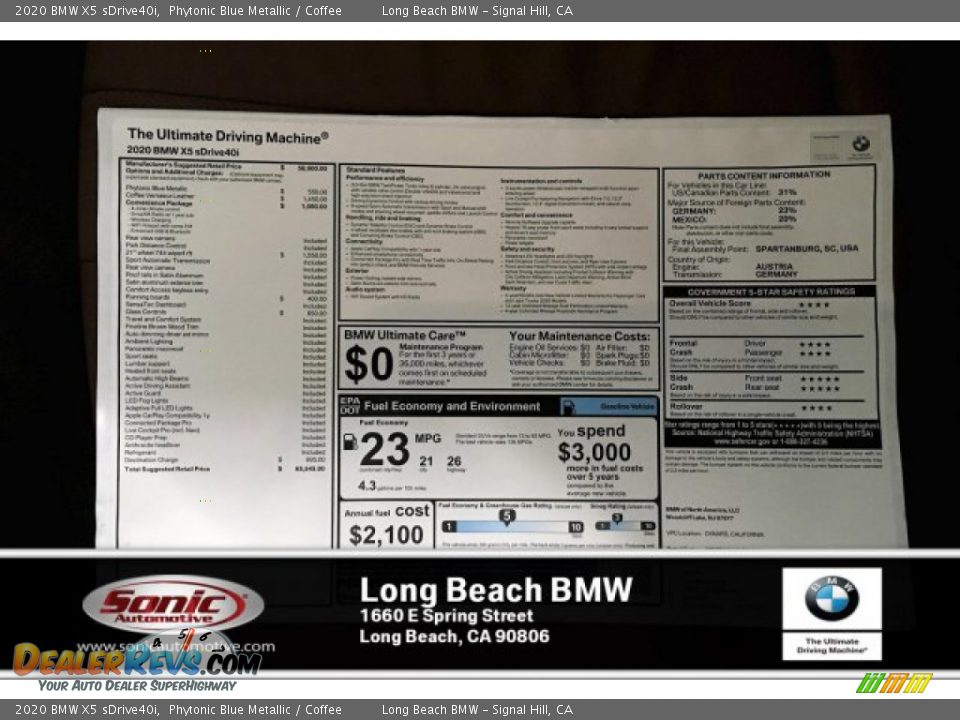 2020 BMW X5 sDrive40i Phytonic Blue Metallic / Coffee Photo #10