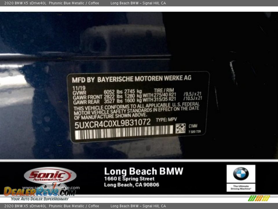 2020 BMW X5 sDrive40i Phytonic Blue Metallic / Coffee Photo #11