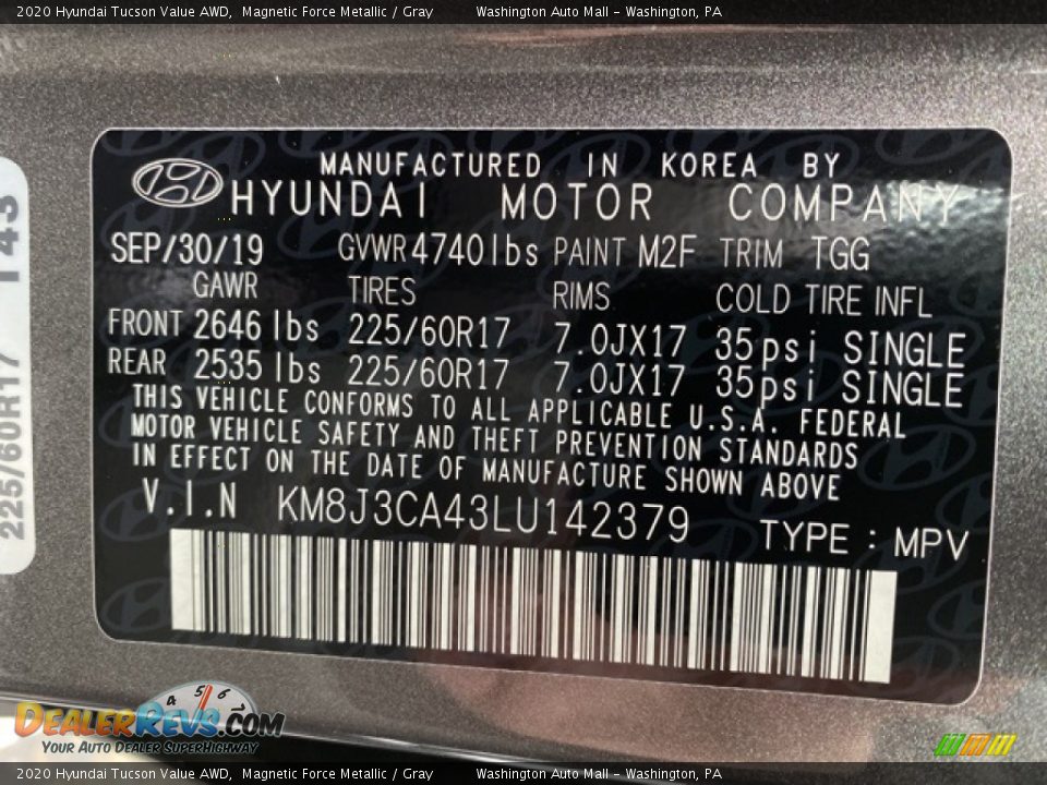 2020 Hyundai Tucson Value AWD Magnetic Force Metallic / Gray Photo #10
