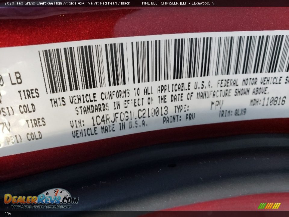 Jeep Color Code PRV Velvet Red Pearl