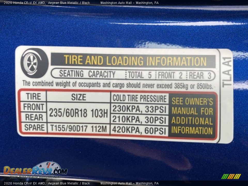 Info Tag of 2020 Honda CR-V EX AWD Photo #8