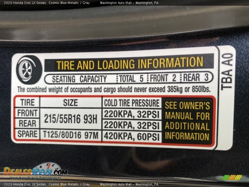 2020 Honda Civic LX Sedan Cosmic Blue Metallic / Gray Photo #8