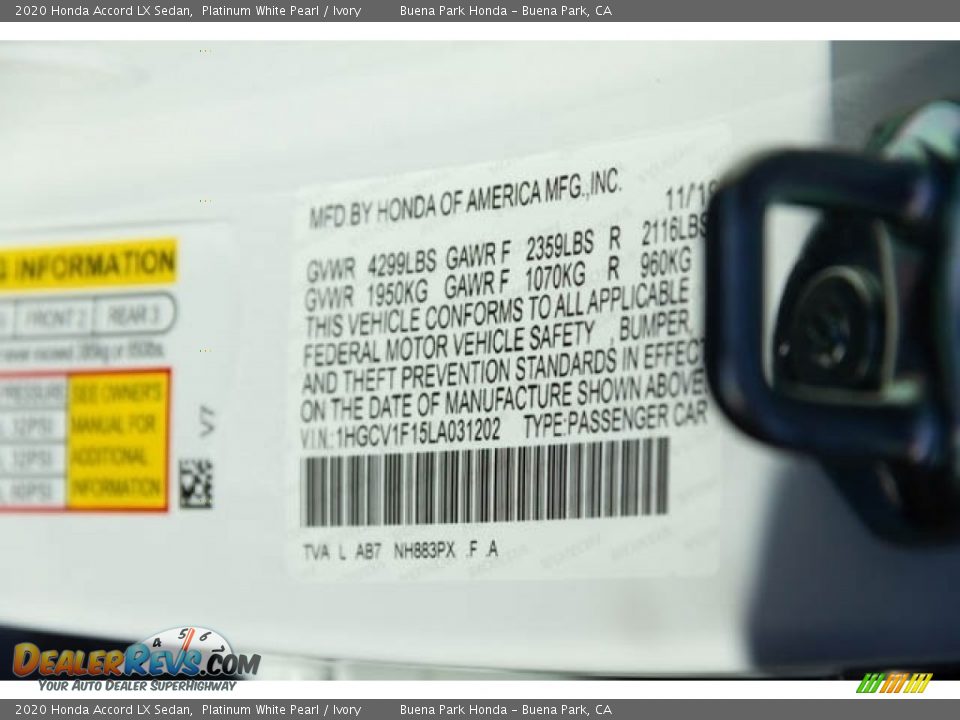 2020 Honda Accord LX Sedan Platinum White Pearl / Ivory Photo #29