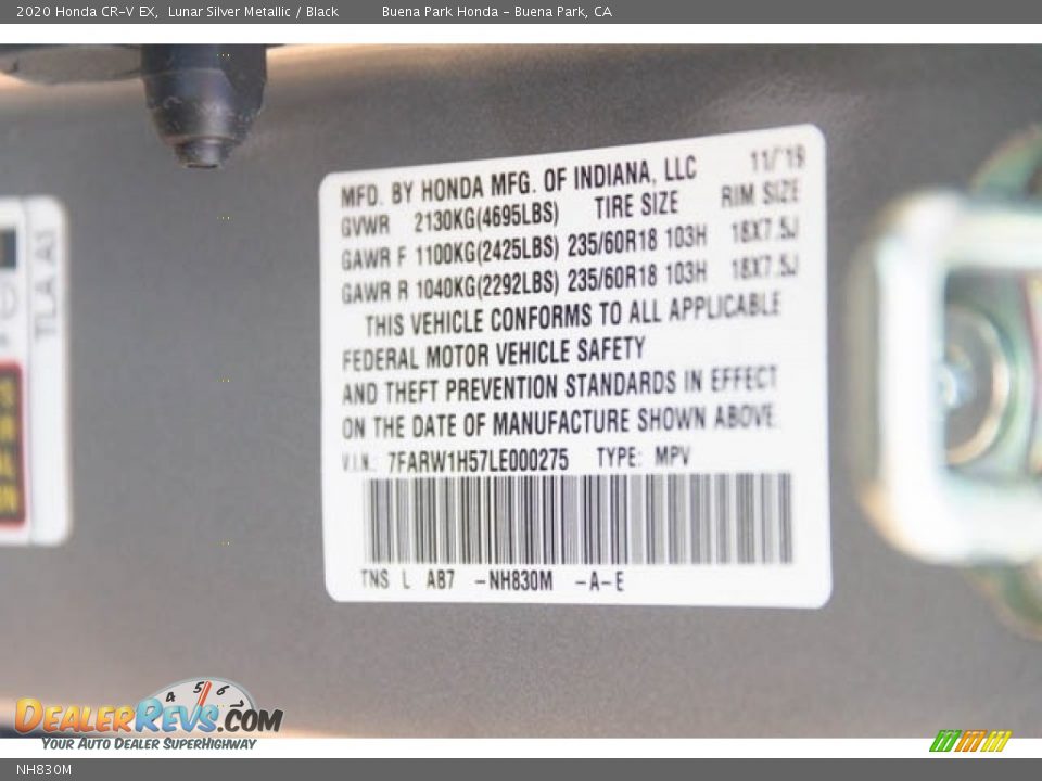 Honda Color Code NH830M Lunar Silver Metallic