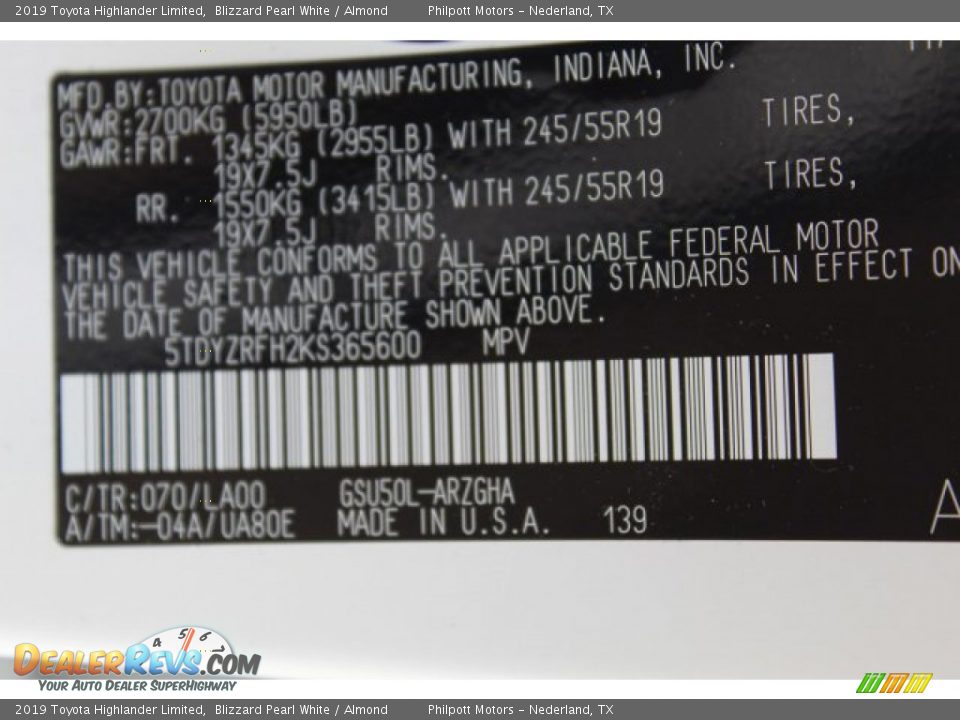 2019 Toyota Highlander Limited Blizzard Pearl White / Almond Photo #27