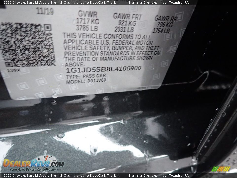 2020 Chevrolet Sonic LT Sedan Nightfall Gray Metallic / Jet Black/Dark Titanium Photo #15