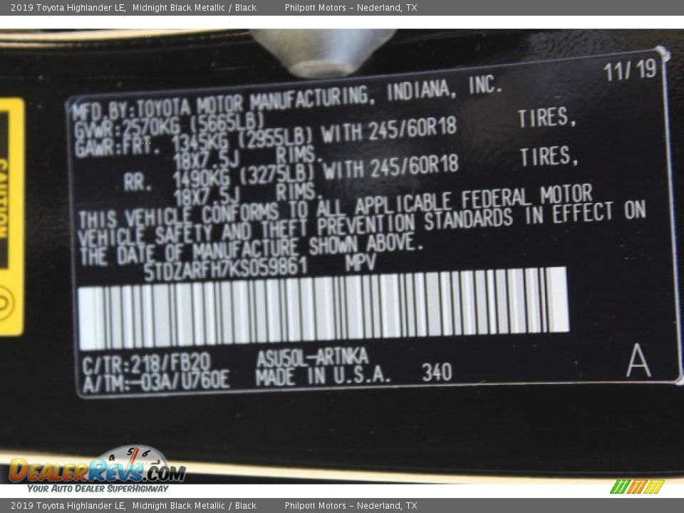 2019 Toyota Highlander LE Midnight Black Metallic / Black Photo #23