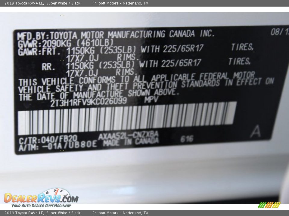 2019 Toyota RAV4 LE Super White / Black Photo #23