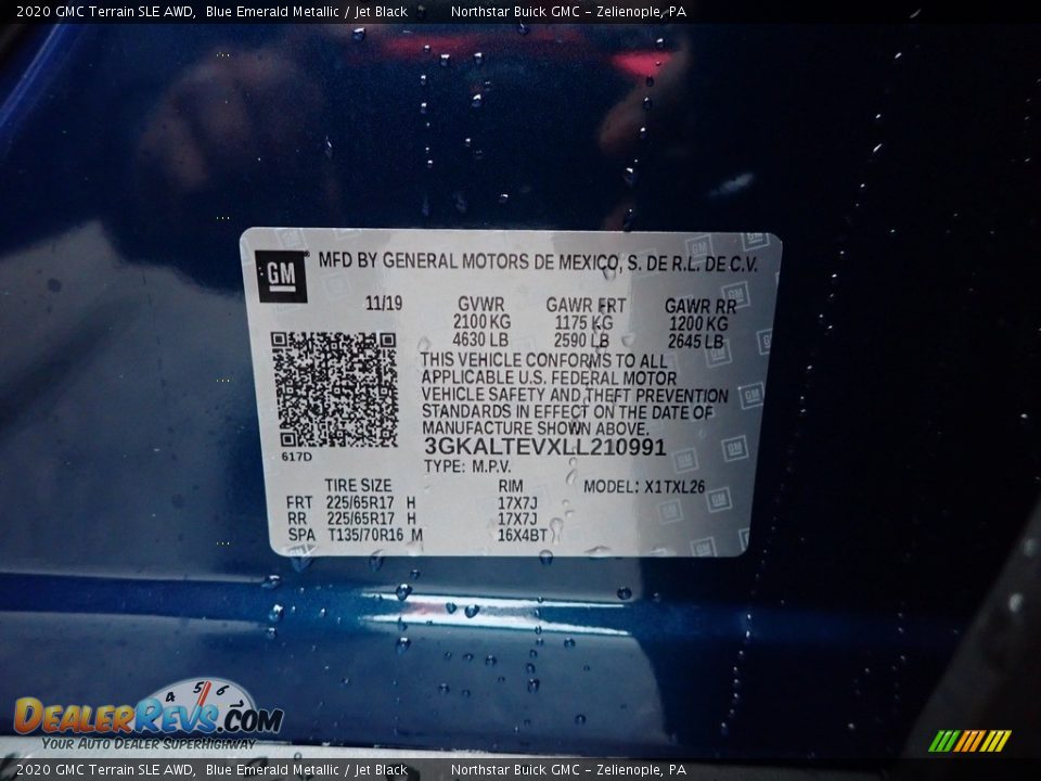 2020 GMC Terrain SLE AWD Blue Emerald Metallic / Jet Black Photo #11