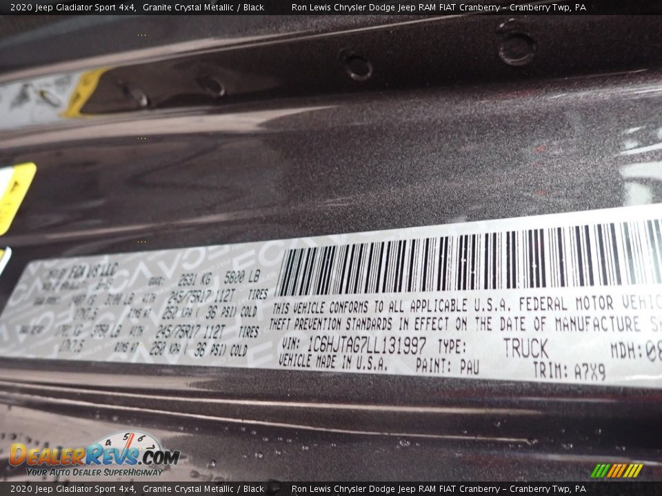 2020 Jeep Gladiator Sport 4x4 Granite Crystal Metallic / Black Photo #15