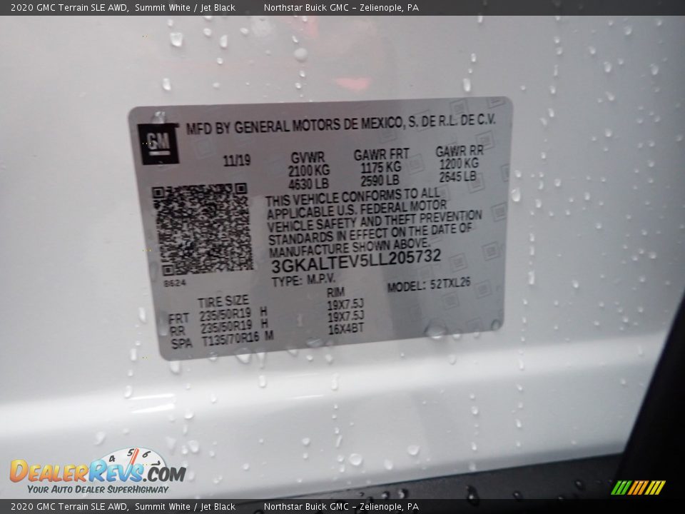 2020 GMC Terrain SLE AWD Summit White / Jet Black Photo #13
