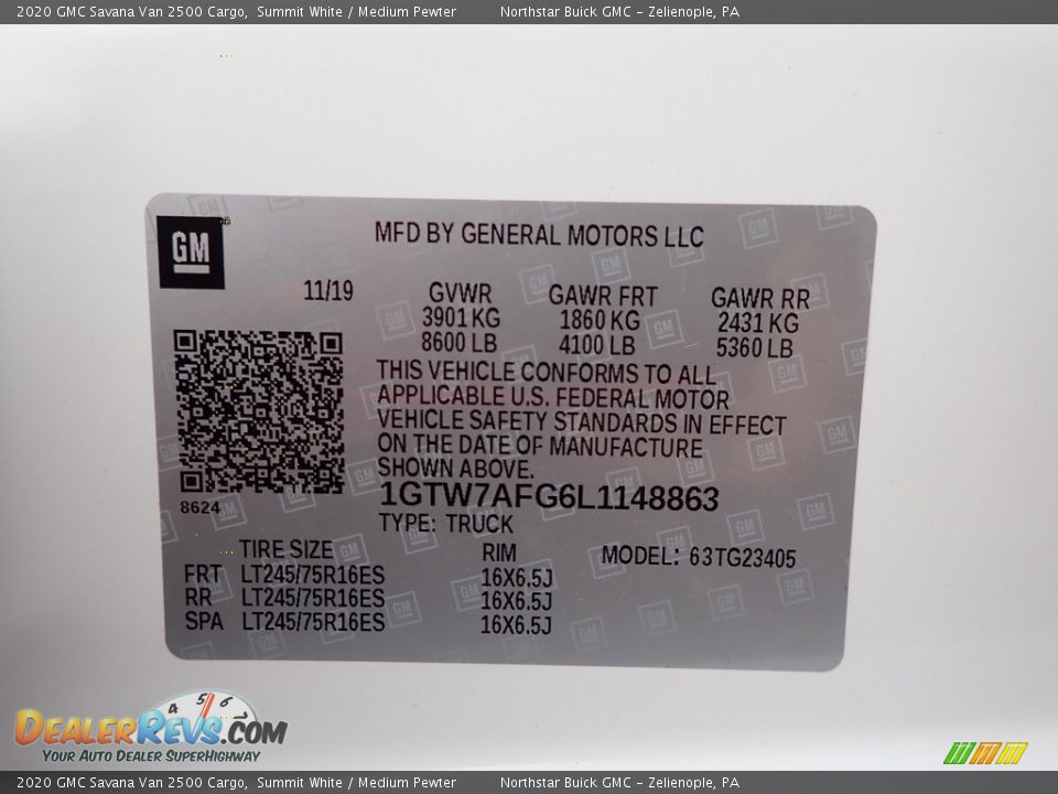 2020 GMC Savana Van 2500 Cargo Summit White / Medium Pewter Photo #13