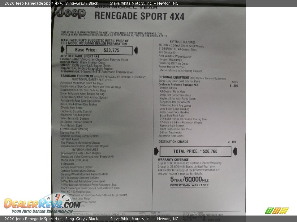 2020 Jeep Renegade Sport 4x4 Sting-Gray / Black Photo #29