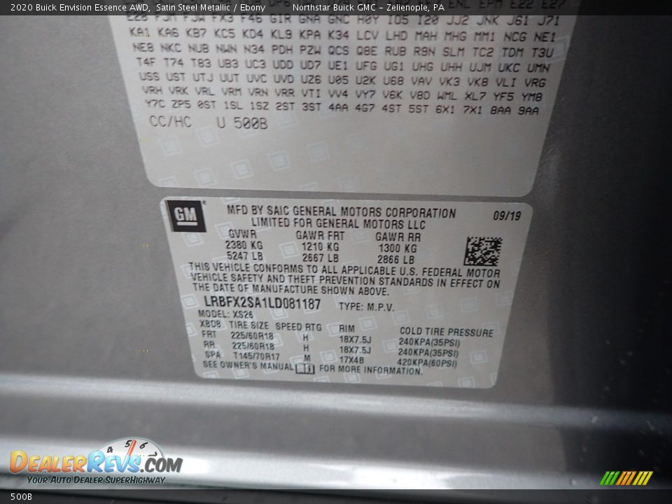 Buick Color Code 500B Satin Steel Metallic