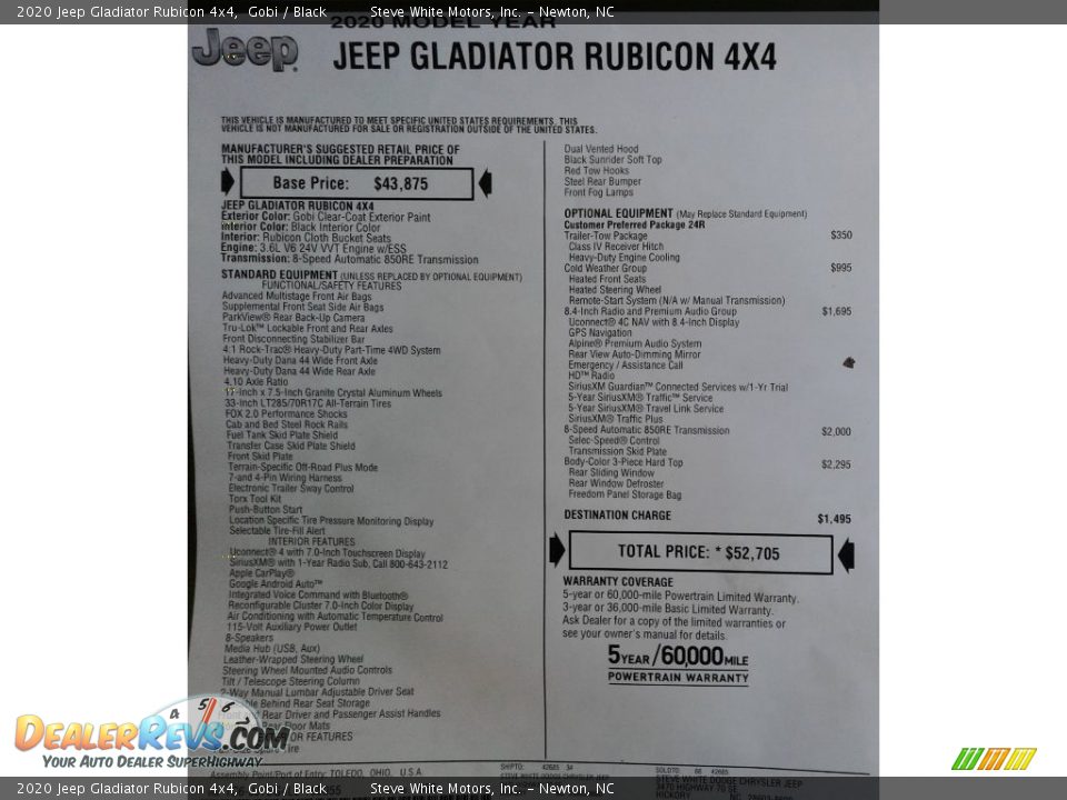 2020 Jeep Gladiator Rubicon 4x4 Window Sticker Photo #34