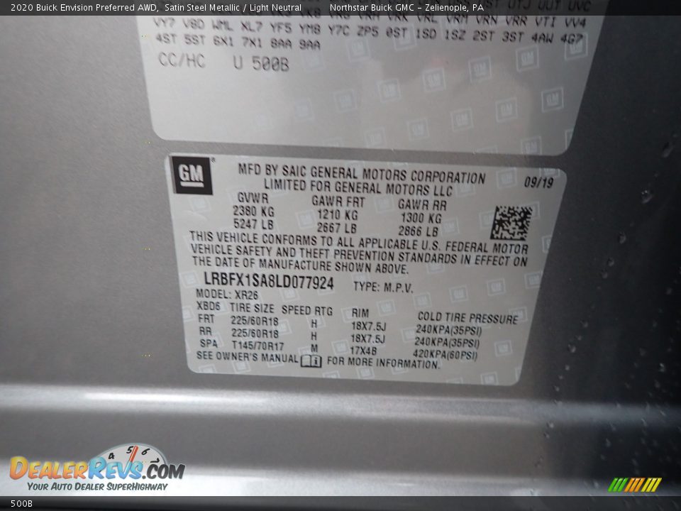 Buick Color Code 500B Satin Steel Metallic