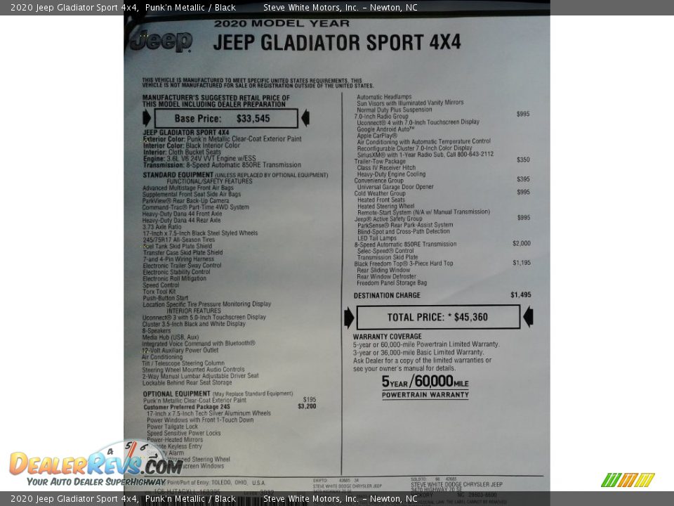 2020 Jeep Gladiator Sport 4x4 Punk'n Metallic / Black Photo #31
