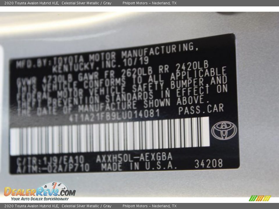 2020 Toyota Avalon Hybrid XLE Celestial Silver Metallic / Gray Photo #26